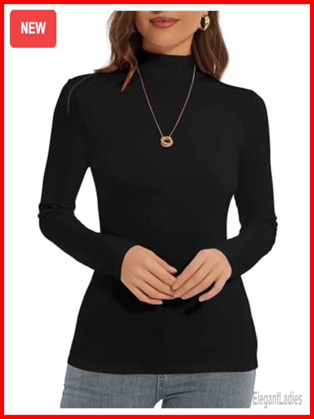 Mock Turtleneck Long Sleeve Pullover Slim Fit Casual Basic Tee Top